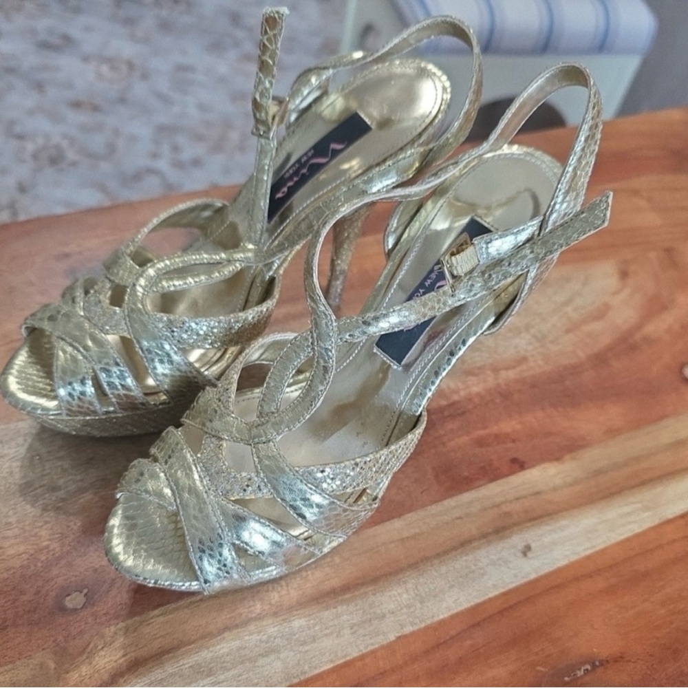 Nina Metallic Gold Strappy Slingback Heels